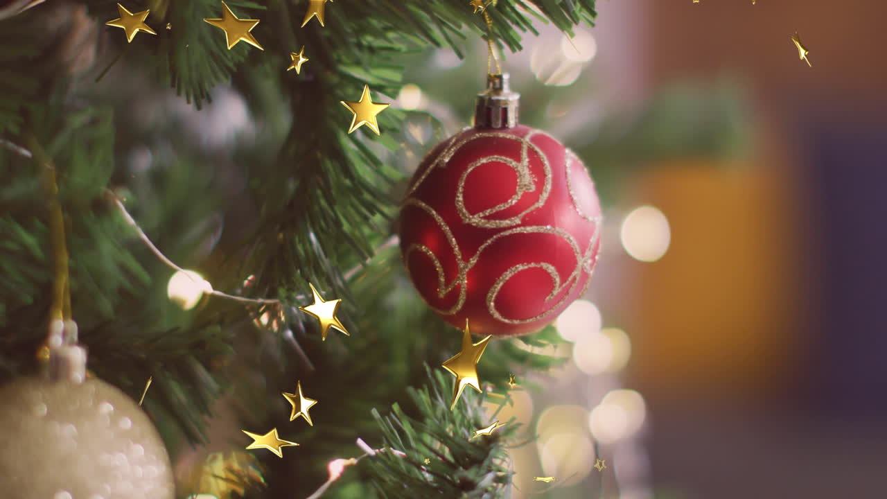 animación de estrellas cayendo sobre el árbol de navidad