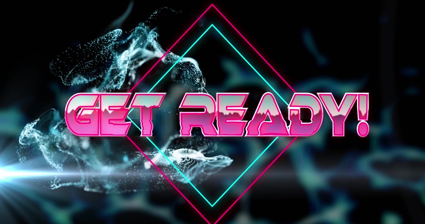 Animation of game over only text over neon shapes on black background