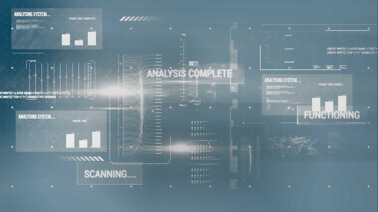 Animation of data processing over blurred background