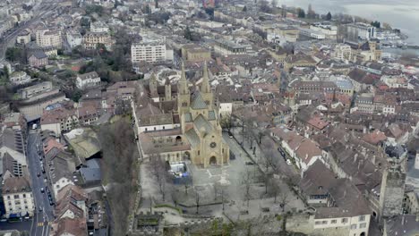 The-romantic-village-Neuchâtel-located-on-the-beautiful-lake-during-the-winter-season-in-the-swiss-alpine-landscape,-Switzerland,-Europe