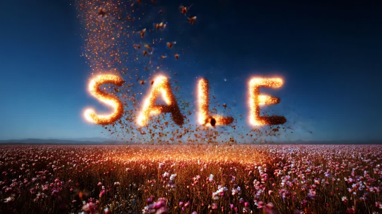 A Stunning Visual Display of a Vibrant Sale Announcement Against a Backdrop of Blooming Flowers, Creating a Captivating Scene of Engagement and Excitement in Nature