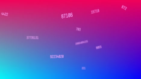 animación digital de números cambiantes flotando contra un fondo de gradiente rosa y azul