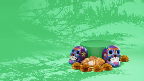 Green-background-day-of-the-dead-2-purple-skulls