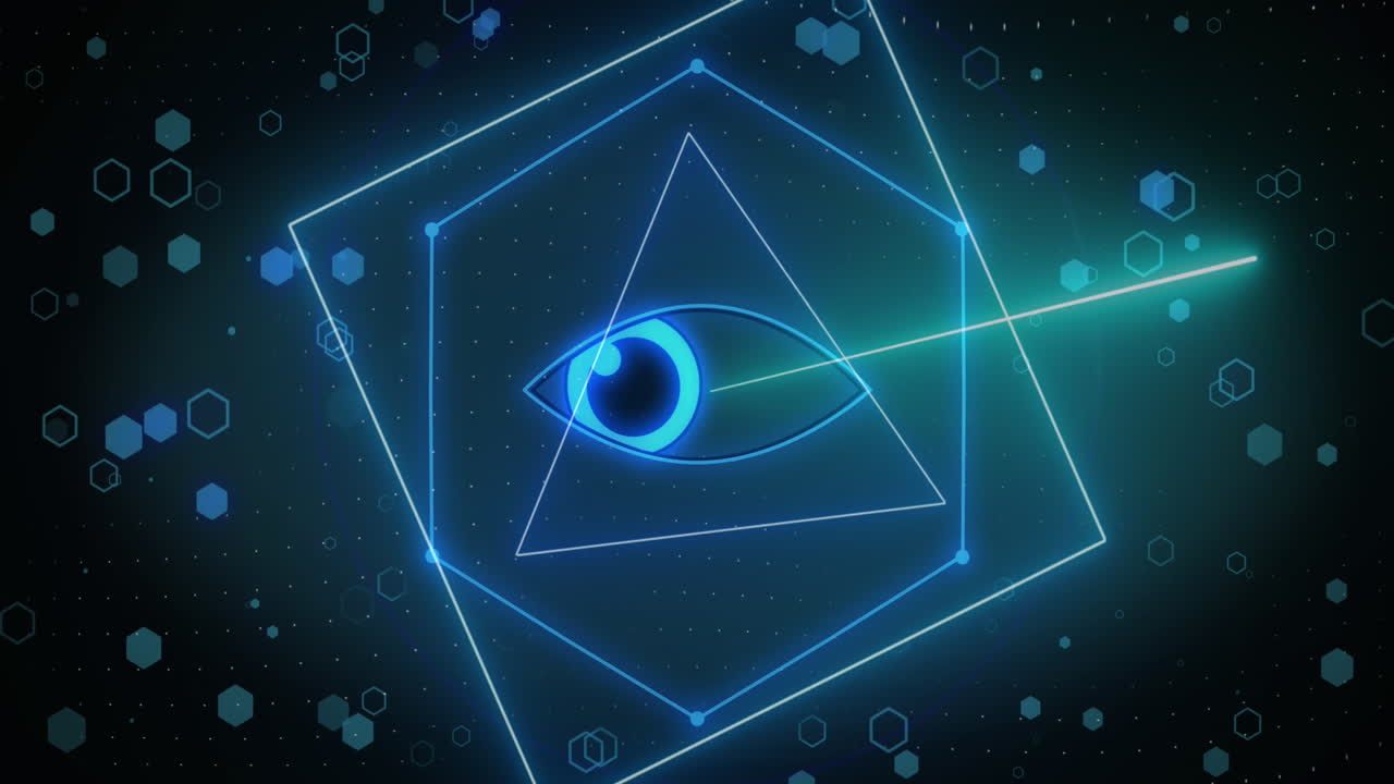 검은색 배경에 있는 모양과 눈 아이콘의 애니메이션