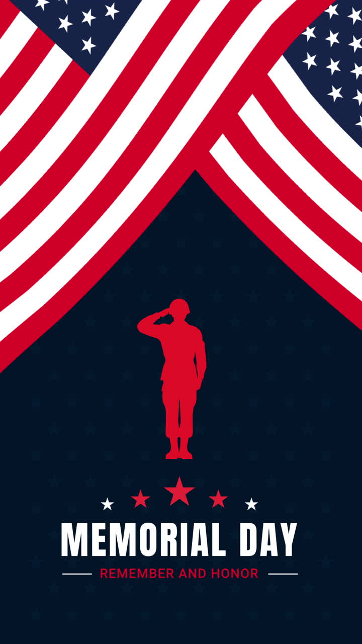 Memorial Day Animation with Saluting Soldier and American Flag