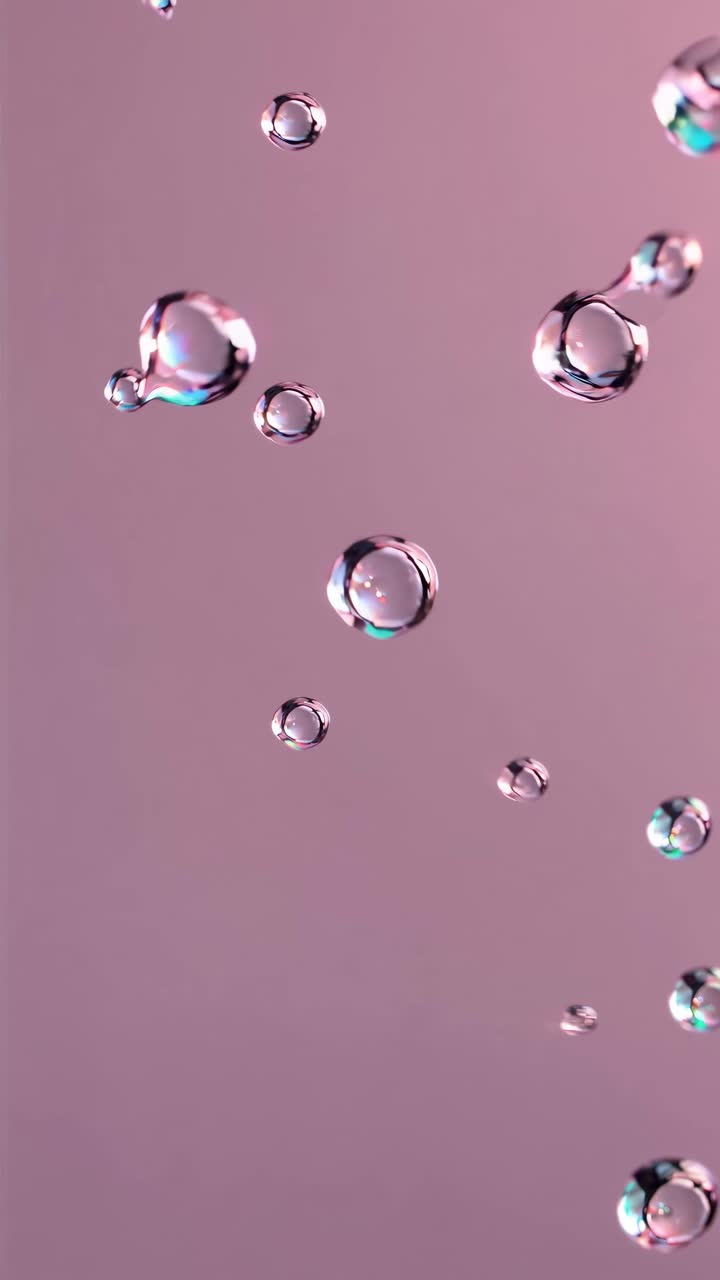 Immagine video estetica di bolle fluttuanti su uno sfondo rosa tenue
