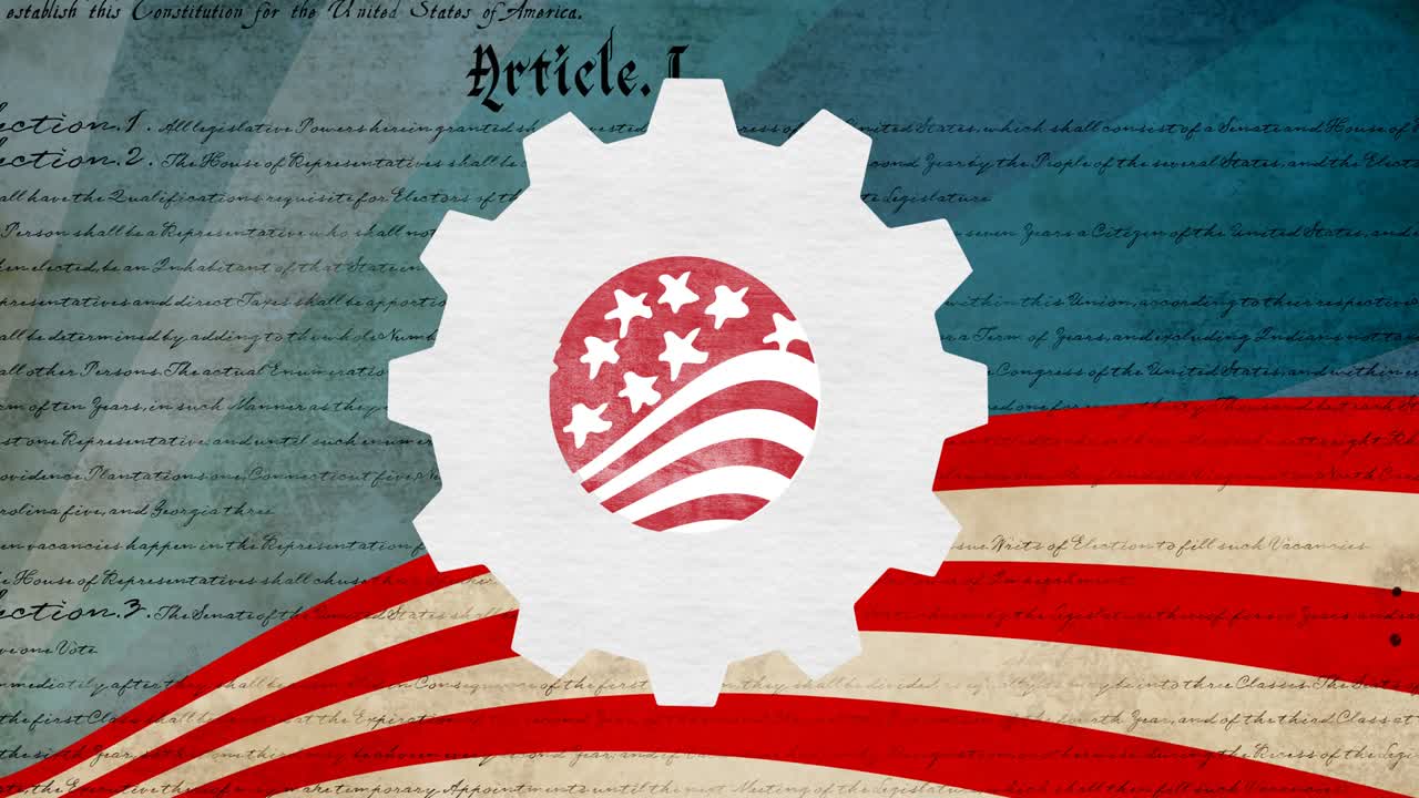 Animation of labor day stars over cog and american flag