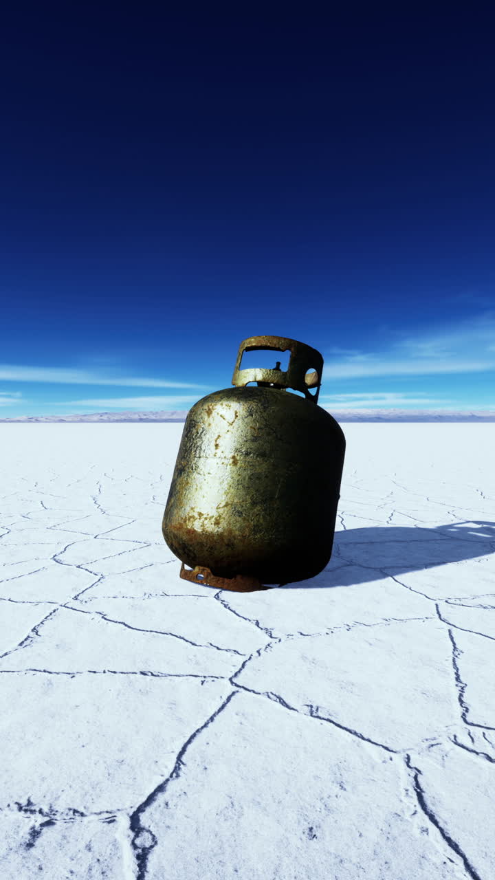 소금 평면에 있는 녹은 가스 실린더