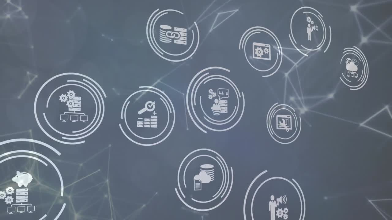 animación de la red de conexiones a través de iconos de medios