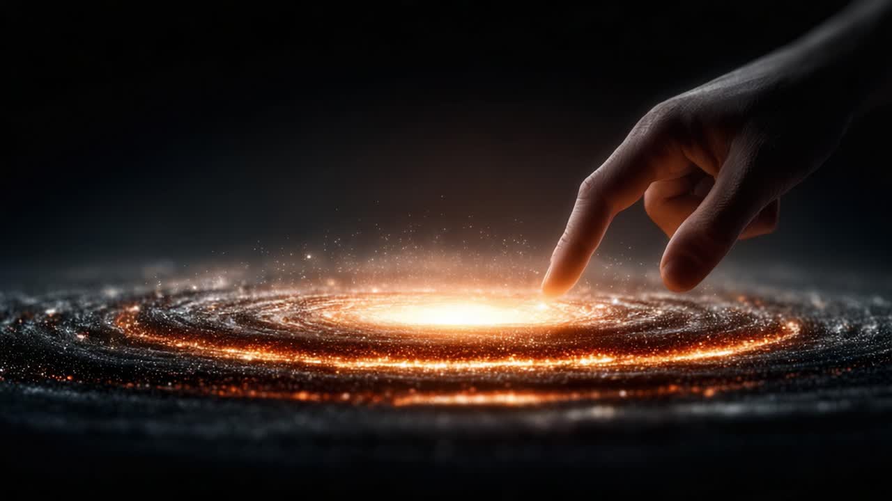 A Splendid Journey Through Cosmic Wonders: A Hand Reaches Towards the Origin of a Radiant Galaxy, Igniting the Mysteries of Space and the Universe's Beauty