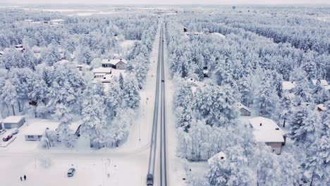 kuusamo finland의 4k 겨울 드론 풍경