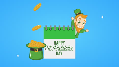 tarjeta animada del día de san patricio con un elfo en el calendario