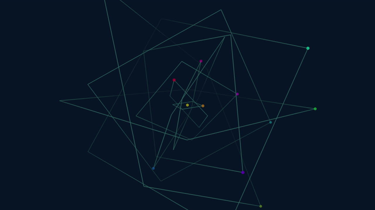 복잡한 네트워크, 어두운 배경에 대한 선과 점의 복잡한 삼각형 패턴