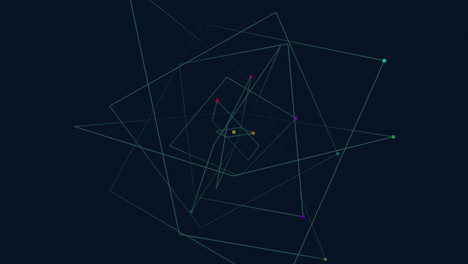complex network intricate triangular pattern of lines and dots against a dark background
