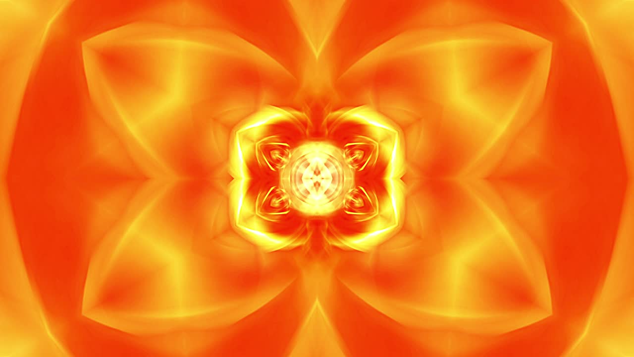 abstracto hermoso patrón simétrico caleidoscópico en brillo oro naranja colores rojos ornamentales animados para la introducción. 4k 3d render ciclo sin costuras geométrico abstracto concepto de diseño de escenario de bucle audiovisual vj.