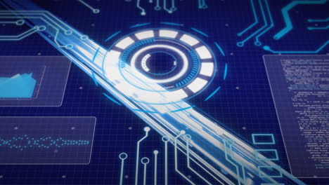 animación de procesamiento de datos y placa de circuitos informáticos