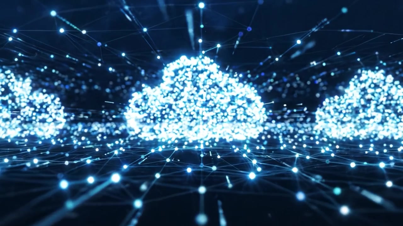 A Captivating Transformation from a Network of Glowing Nodes to a Brilliant Cloud of Connectivity, Showcasing the Evolution of Digital Interactions and Data Exchange