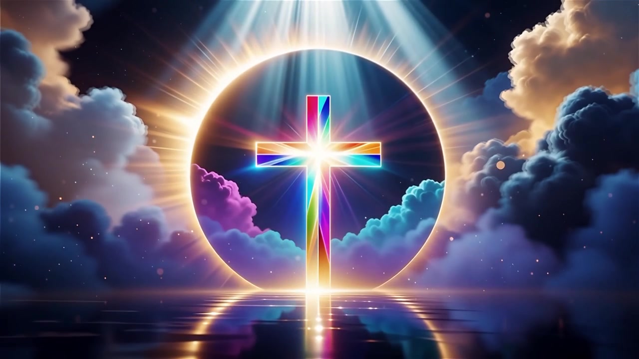 Croce Cristiana Luce Celestiale Sfondo per il Culto.