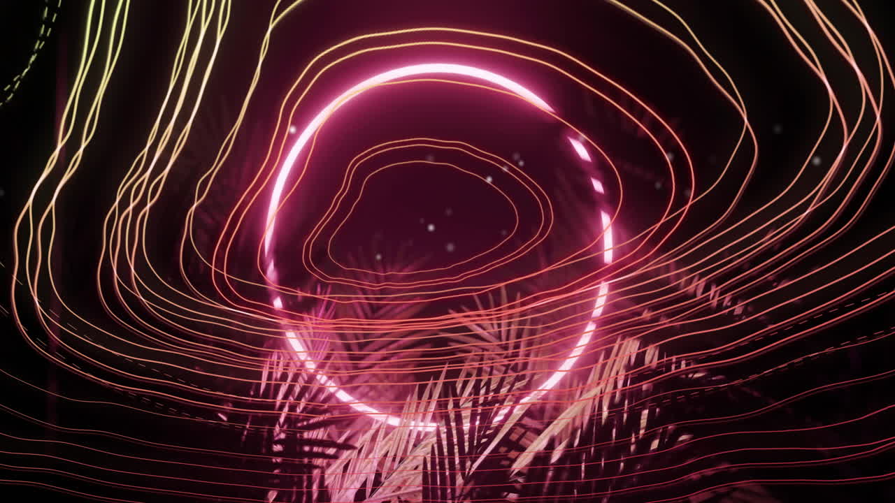 Neon circles and lines creating abstract geometric patterns on dark background animation