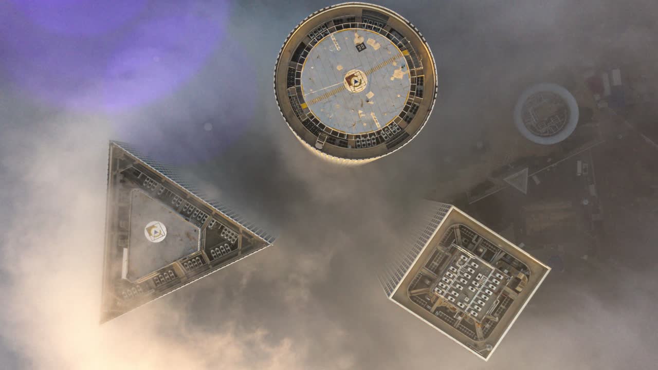 안개 를 고 있는 초고층 건물 들 의 공중 사진