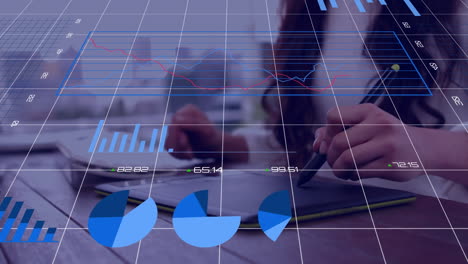 animation of data processing over asian businesswoman in office