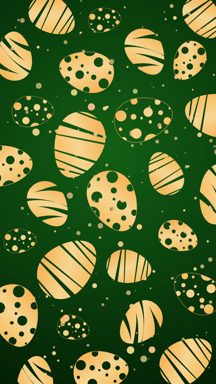 Animated designer decorative Easter eggs on a green background. Festive looping motion graphics. Vertical video