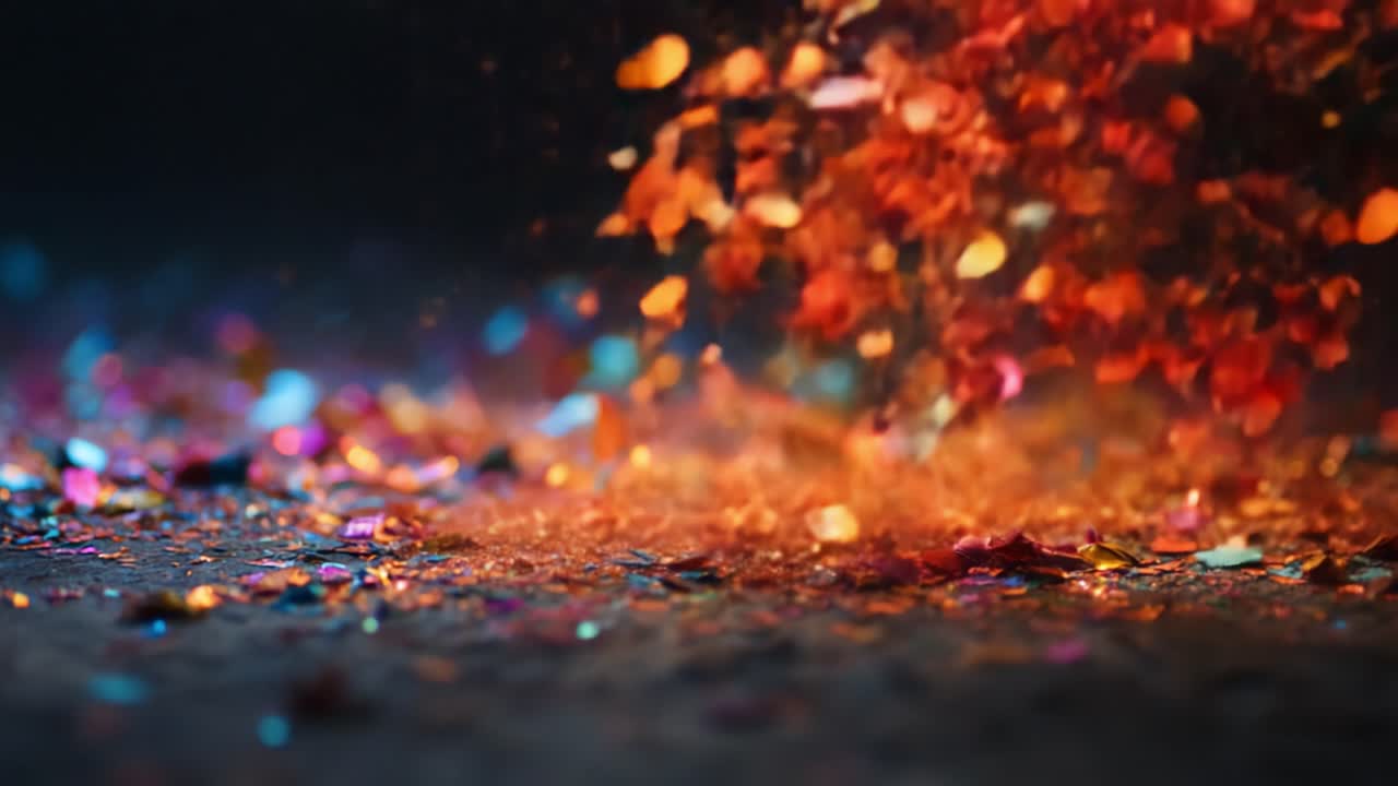 A Stunning Display of Glittering Confetti Particles Sparkling in the Light, Creating a Visual Symphony of Colors on a Dark Background Capturing the Essence of Celebration Moments