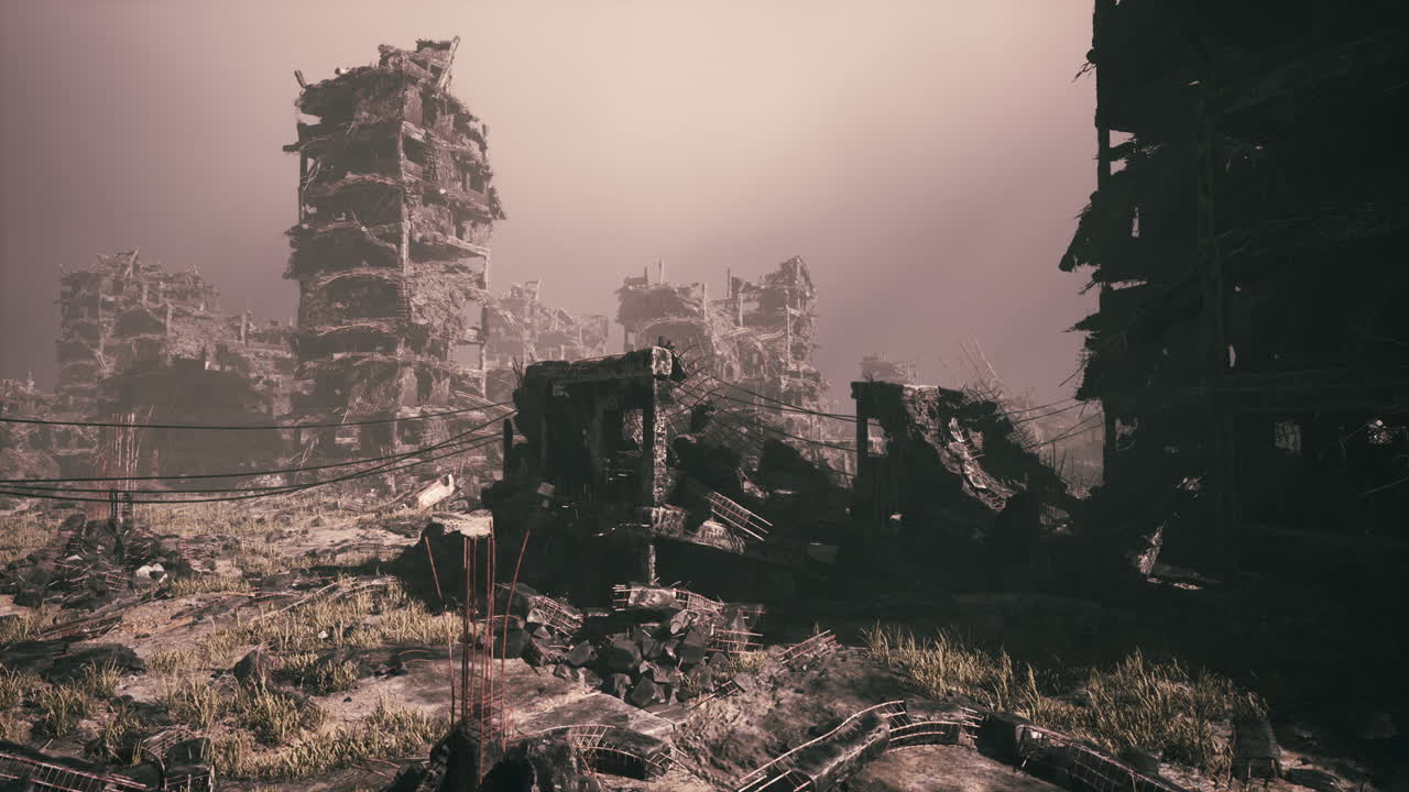 Destruction of an urban landscape after military action in a war zone