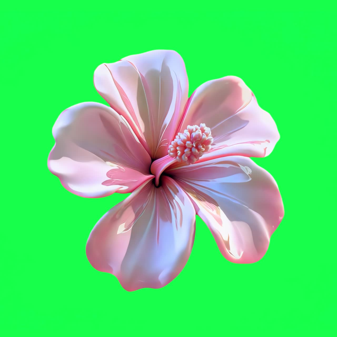Glossy pink hibiscus flower animation, transparent 4K video, green screen