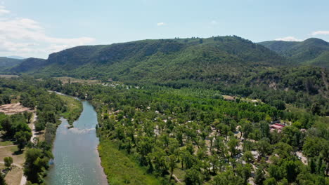 aerial shot of the verdon river with mountains provence france