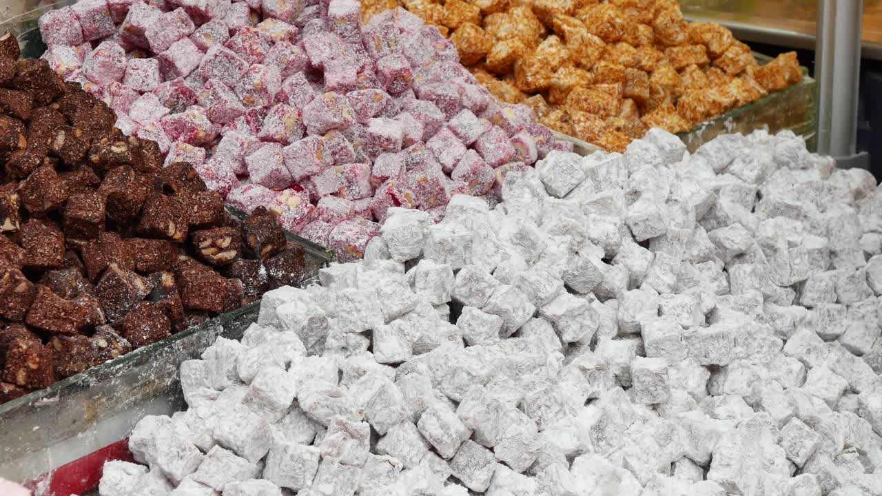 Assorted Turkish Delight at a Market Stall