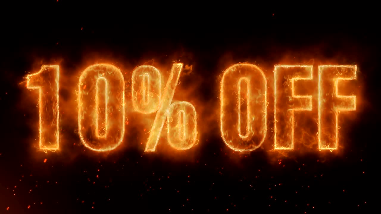 10% de descuento palabra caliente quema en fuego realista llamas chispas y humo continua sin problemas de bucle de animación