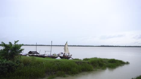 sailing boat stand on the bank of river ganges in west bengal