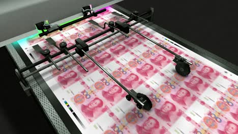 loopable chinese currency - 100 chinese yuan - printing money - 4k