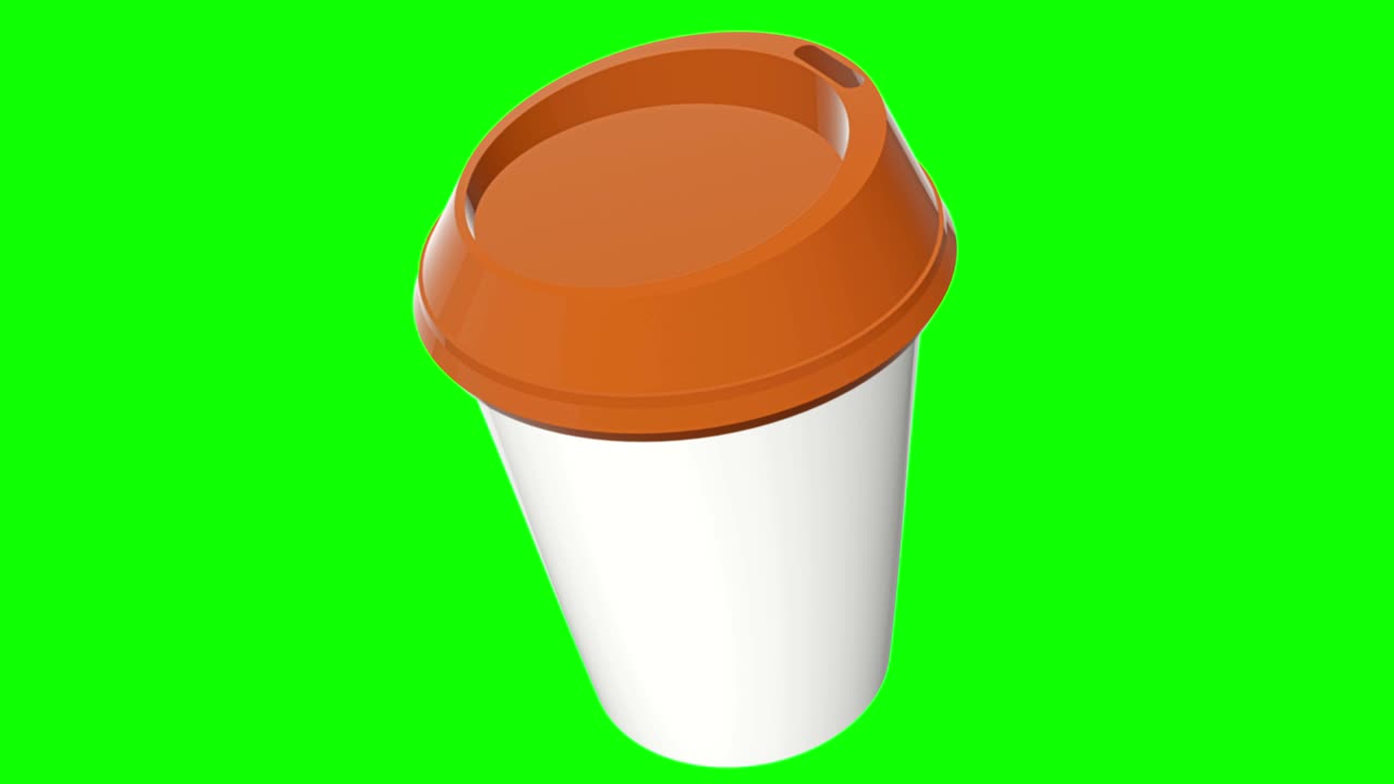 녹색 화면에서 회전하는 색과 갈색의 커피 컵