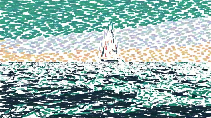 Animazione digitale di una barca a vela che naviga.