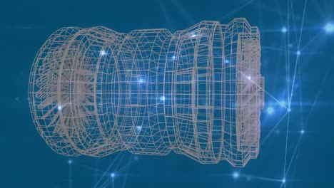 animación de la red de conexiones sobre el dibujo del motor 3d girando