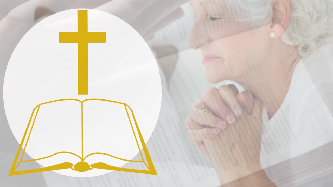 기도 하는 고위 백인 여성 위 에 있는 성서 아이콘 의 애니메이션