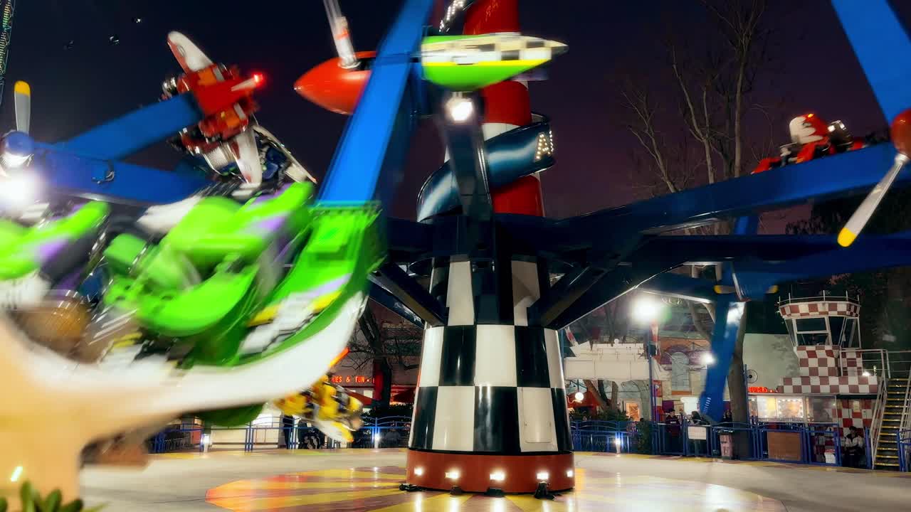 Spinning and whirling airplanes at the Fantasilandia amusement park in Santiago, Chile.