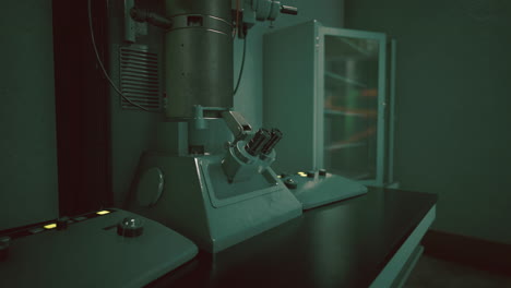 vintage microscope in a dark laboratory