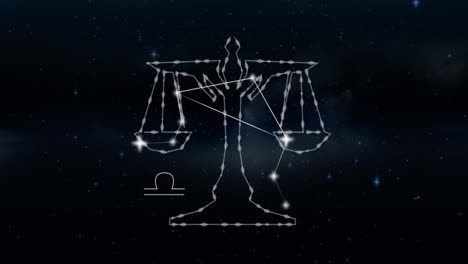 animation of libra star sign on clouds of smoke in background
