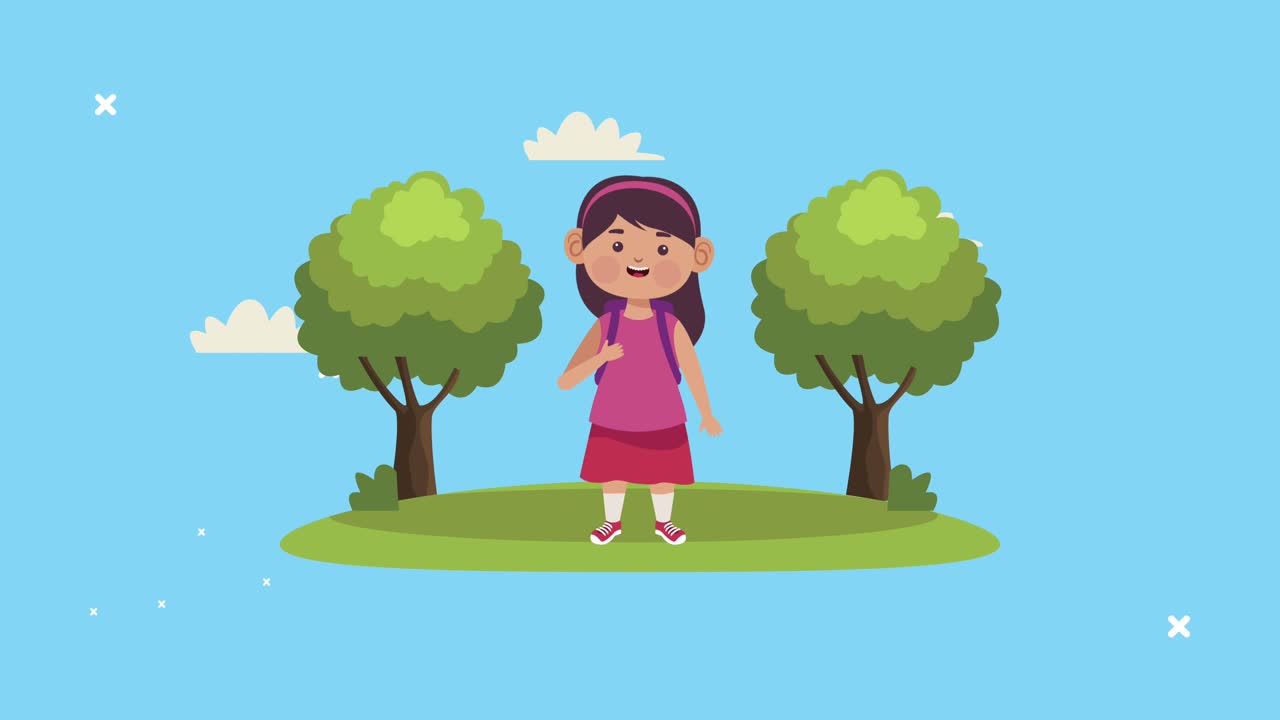 현장 캐릭터에서 귀여운 작은 학생 소녀