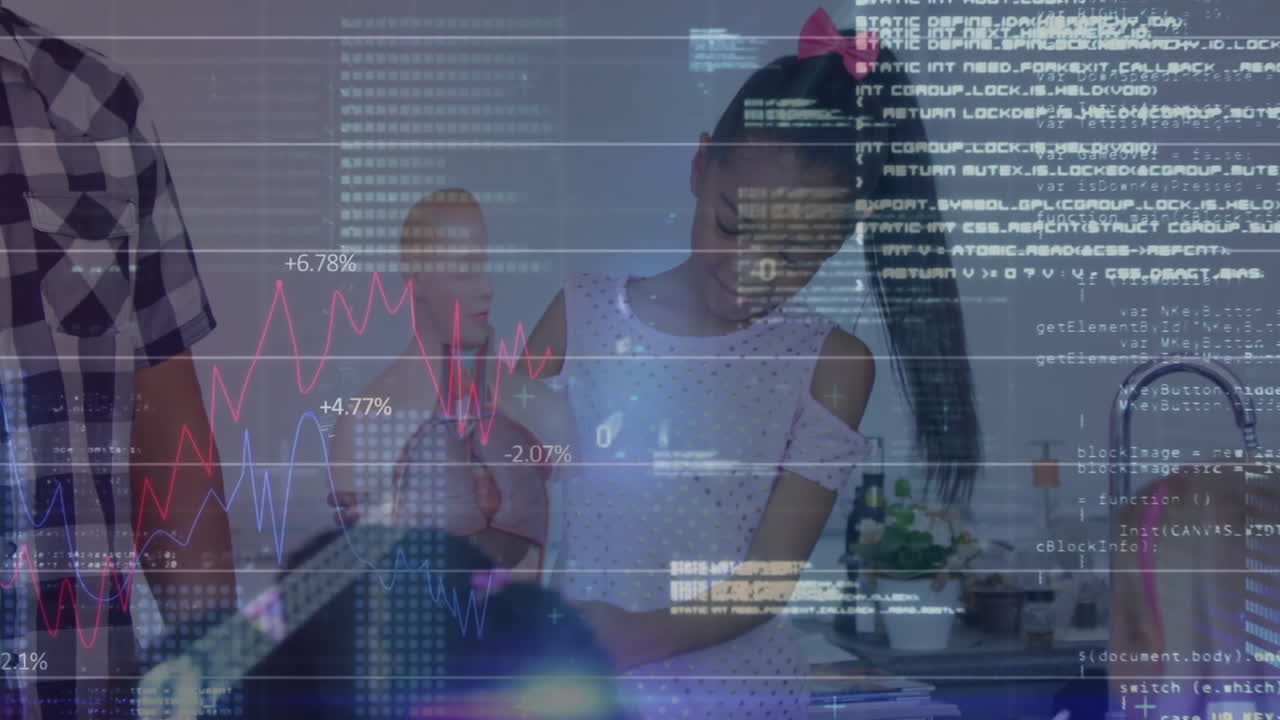 Animation of statistics and data processing over diverse school children in classroom