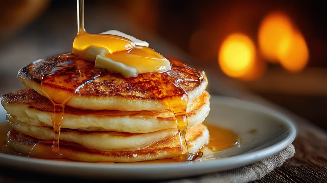 Delicious Pancakes with Melted Butter and Drizzling Syrup Served on a Plate, Perfectly Cooked and Ready to Enjoy, Highlighting the Visual Appeal of a Breakfast Favorite