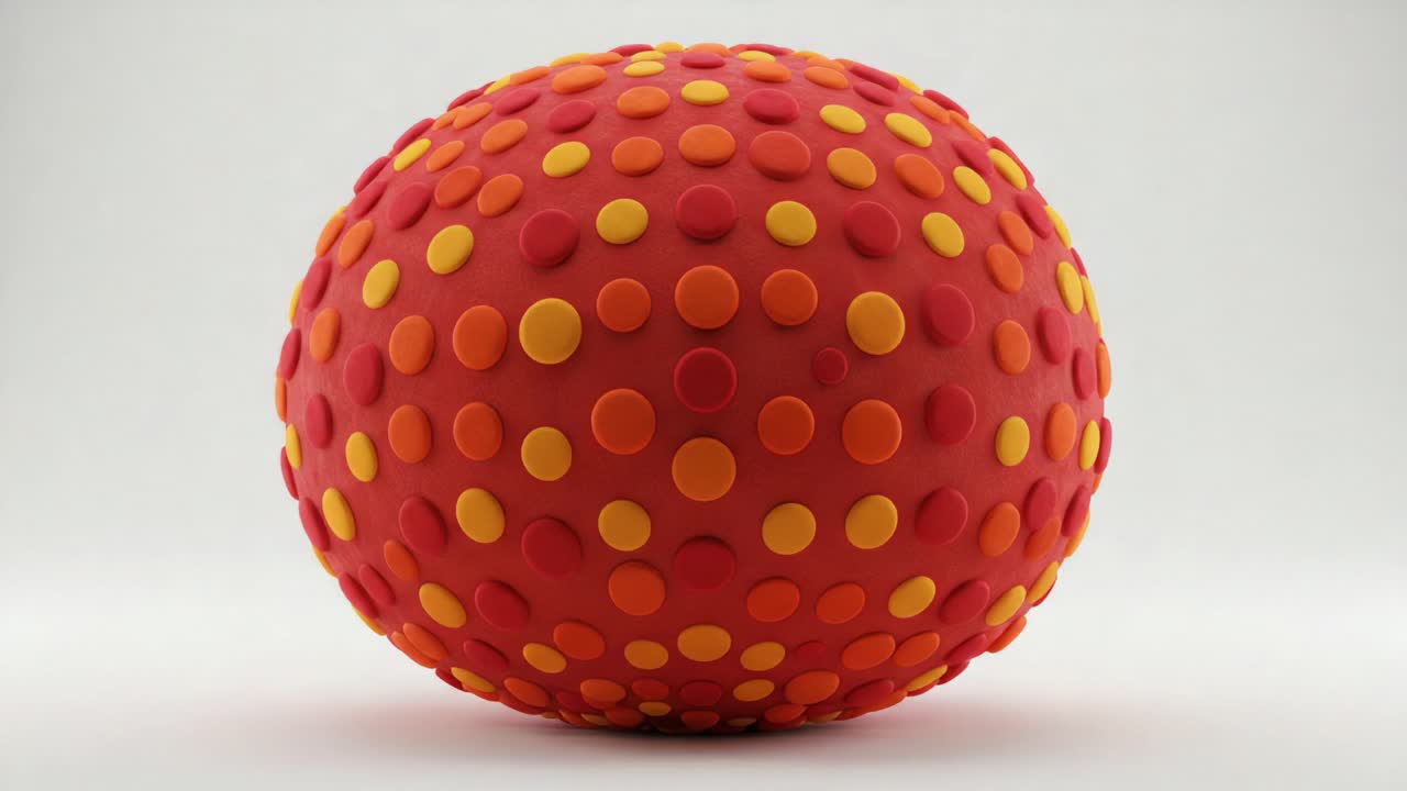 A Colorful Textured Sphere with Yellow and Orange Dots on a Red Background, Showcasing a Playful and Engaging Design That Captures Attention