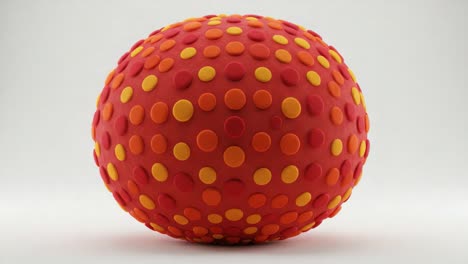 a colorful textured sphere with yellow and orange dots on a red background, showcasing a playful and engaging design that captures attention