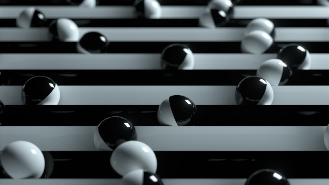 Abstract 3D Render of Black and White Balls on Striped Background ...