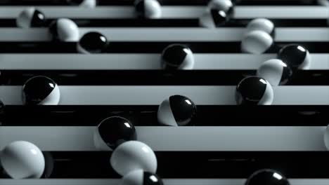 abstract 3d render of black and white balls on striped background