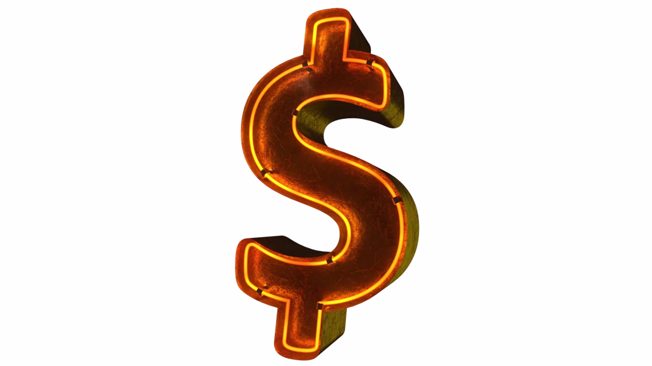 Sinal de Dólar Neon Animado com Luz Tremeluzente