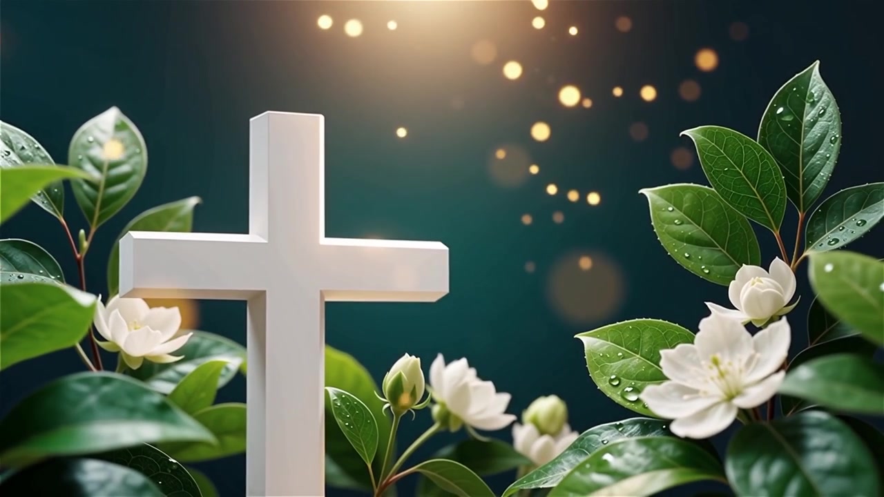 Krzyż chrześcijański, niebiańskie światło, tło do uwielbienia.